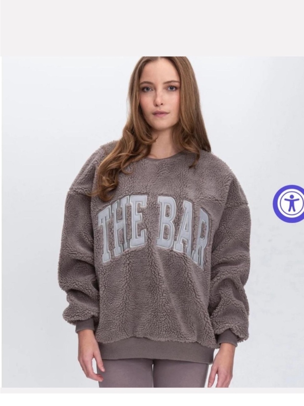 The Bar Taupe Sherpa Pullover Sweater with Light Gray Logo